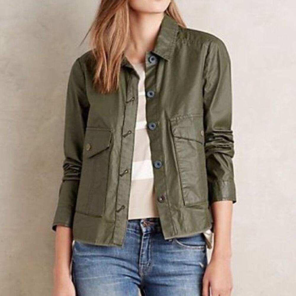 Anthropologie Hei Hei Army Green Button Down Lightweight Crop Jacket Size Small